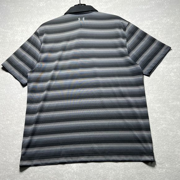 Under Armour Shirt Mens Size Large Gray Striped Short Sleeve Polo Shirt Collared - Picture 13 of 15